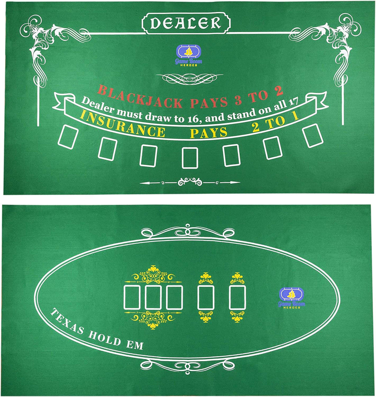 Tabletop Casino Felt Layout for Texas Holdem Poker and Blackjack - Premium Professional Grade Blackjack and Poker Mat for, Theme Party, Poker Night, Fundraisers & Gatherings